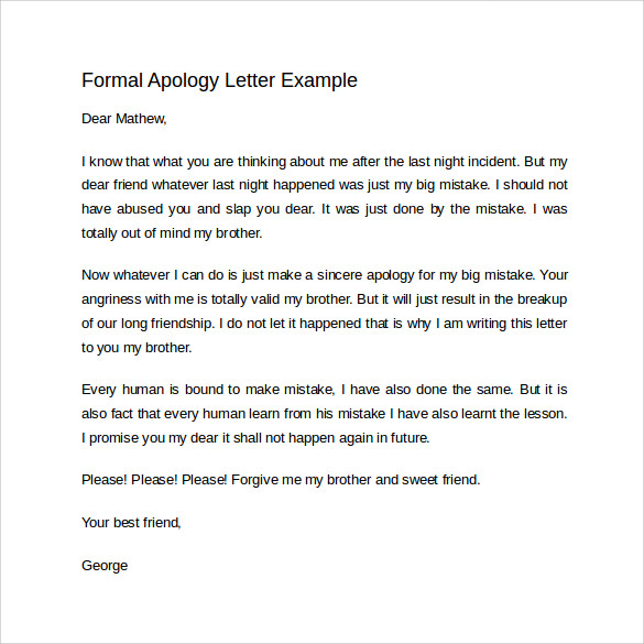 8 Sample Formal Apology Letters to Download Sample Templates