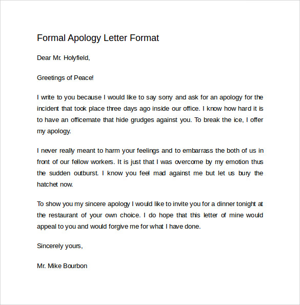 Sample Formal Apology Letter - 7+ Download Free Documents in Word, PDF