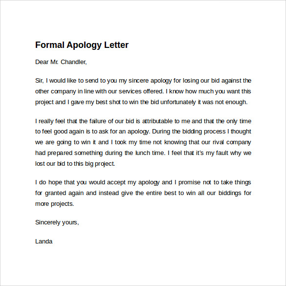 8 Sample Formal Apology Letters to Download Sample Templates