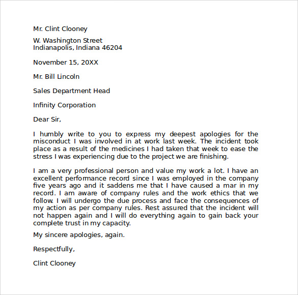 apology letter to boss for misconduct