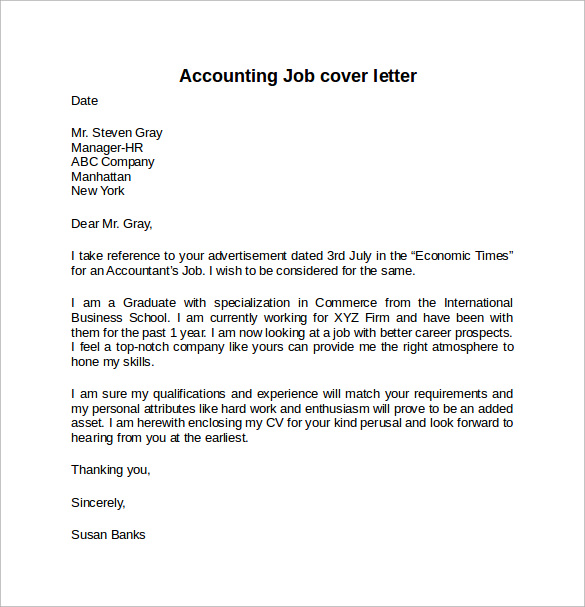 Samples of job application letters for accountants