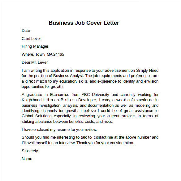 Cover Letter Example for Job - 10+ Download Free Documents 