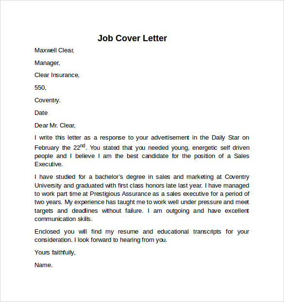 cover letter for any job available