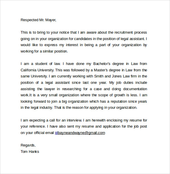 legal email cover letter