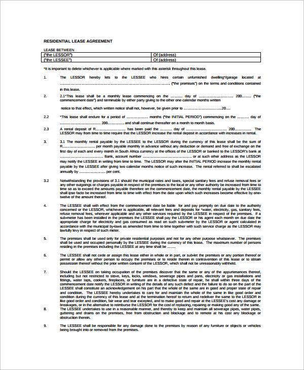 Sample Room Lease Agreement 10 Free Documents Download In