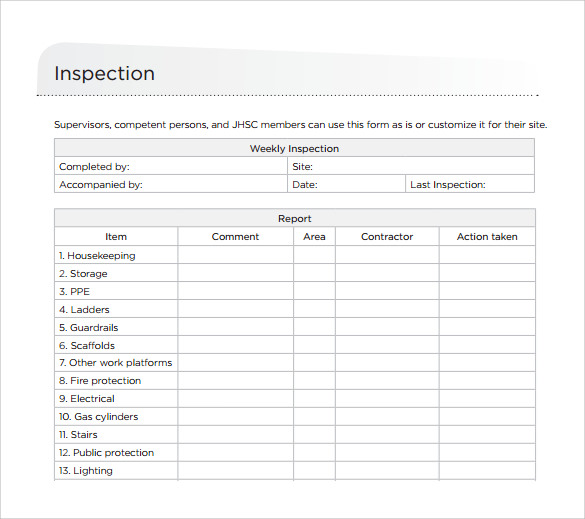 sample weekly inspection checklist2