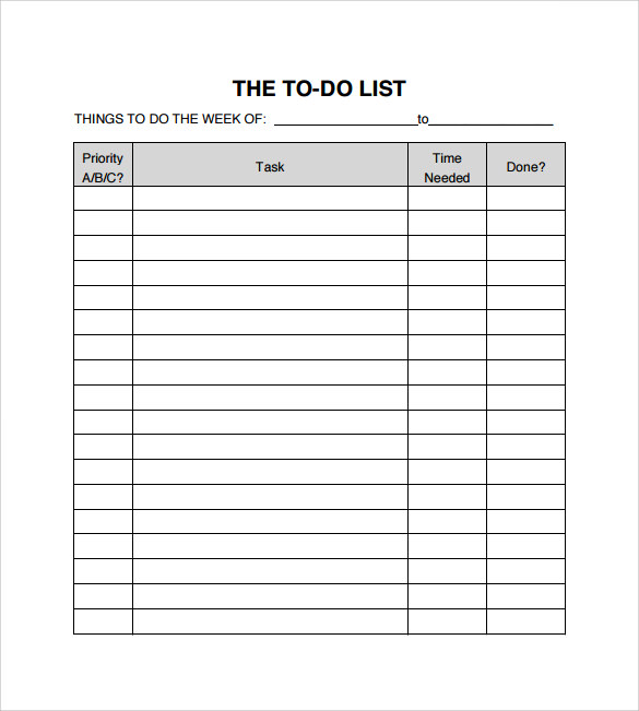 sample to do checklist
