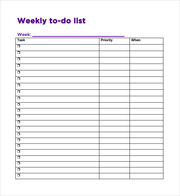 weekly to do checklist