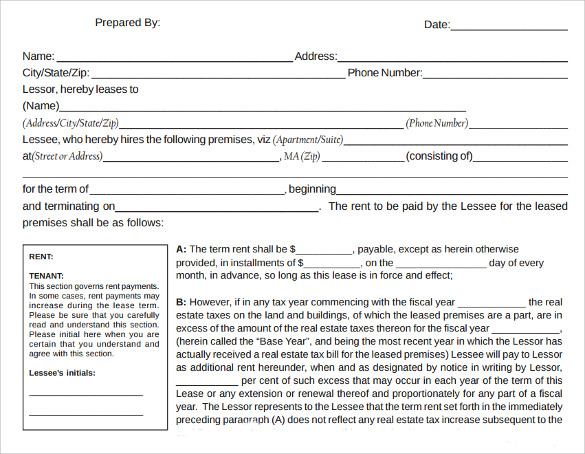 apartment lease agreement form