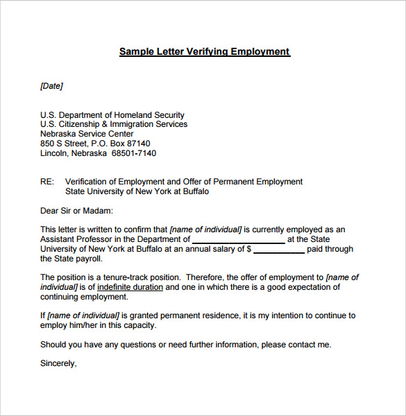 Free 21 Employment Verification Letter Templates In Pdf Ms Word 5599