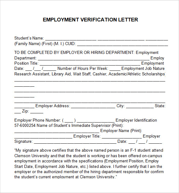 Employment Verification Letter Template Word