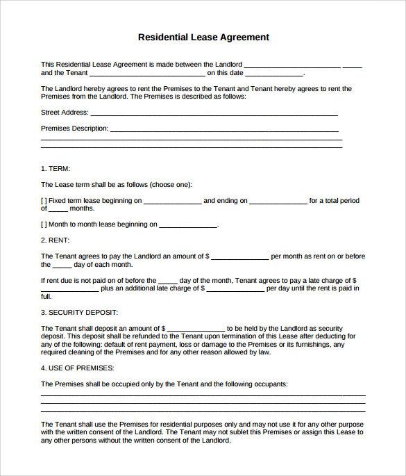 residential lease agreement to print