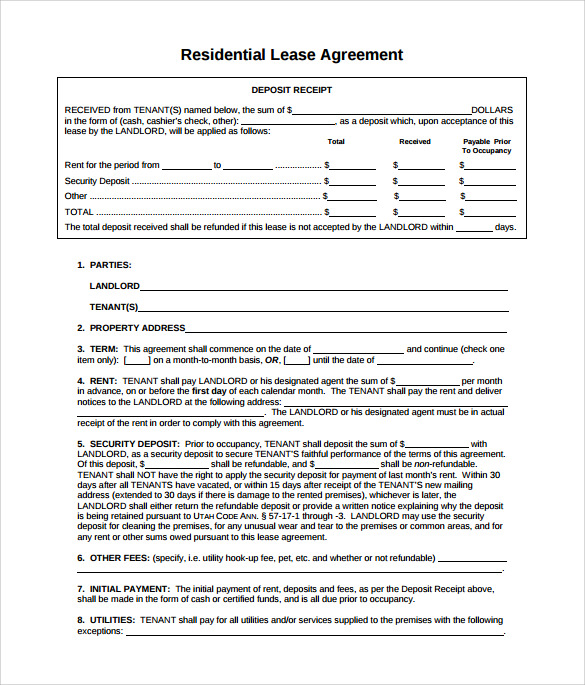example of residential lease agreement