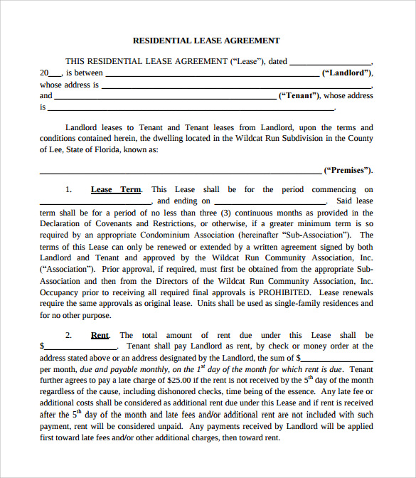 printable residential lease agreement
