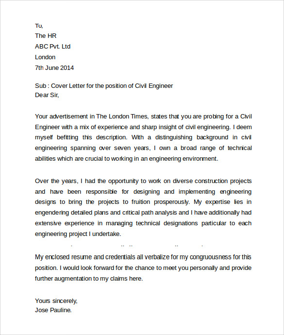 sample civil engineering cover letter