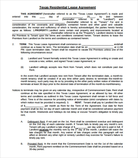 FREE 7+ Sample Texas Residential Lease Agreement Templates in PDF MS Word