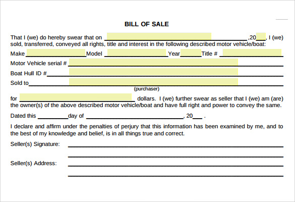 simple used car bill of sale