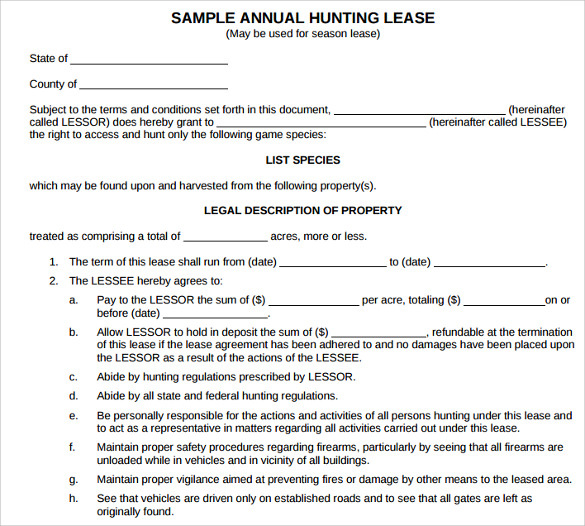 basic sample annual hunting lease 