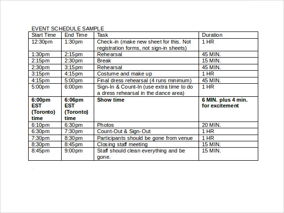 Sample Event Schedule Template - 13+ Free Documents in 