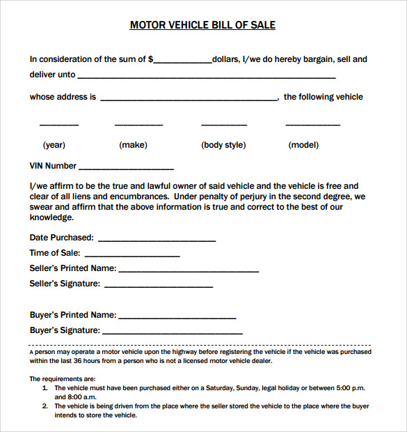 FREE 8 Sample Auto Bill Of Sale Templates In PDF