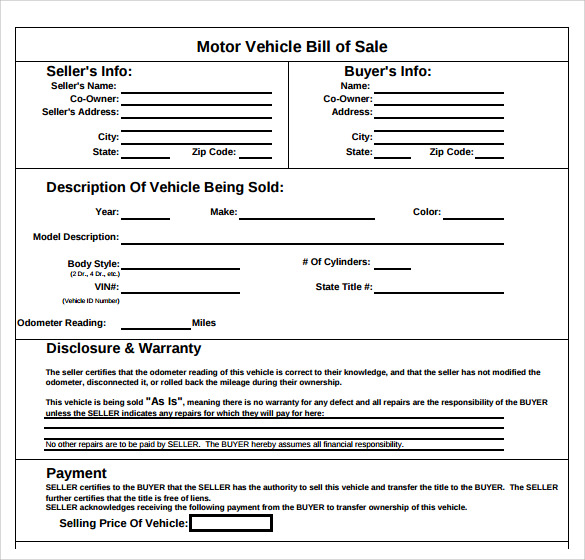 FREE 8 Sample Auto Bill Of Sale Templates In PDF