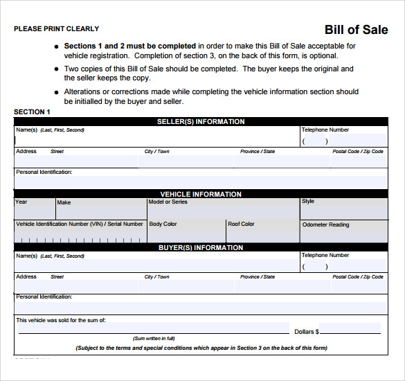 free bill of sale template1