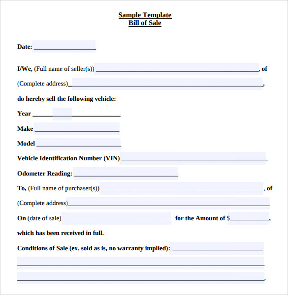auto bill of sale template free download