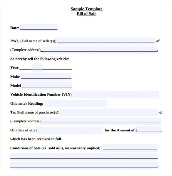 vehicle bill of sale template ga free