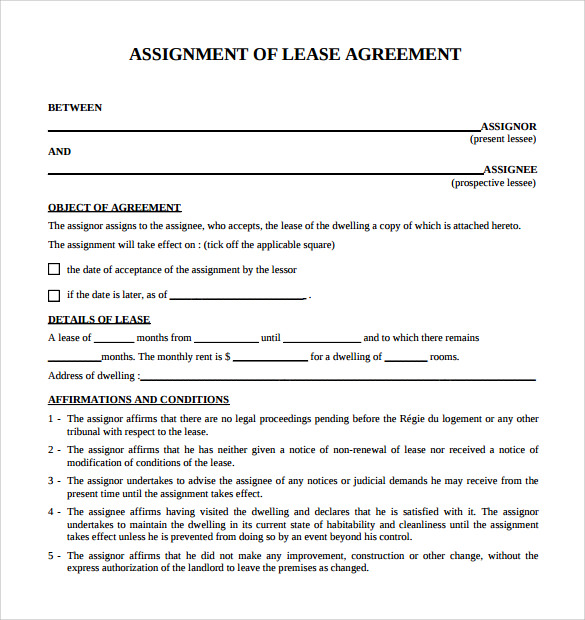 simple lease assignment agreement template