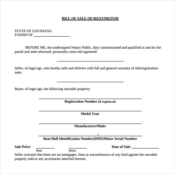 boat bill of sale template free pdf