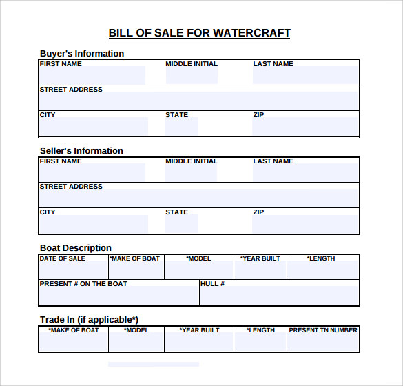 watercraft bill of sale form