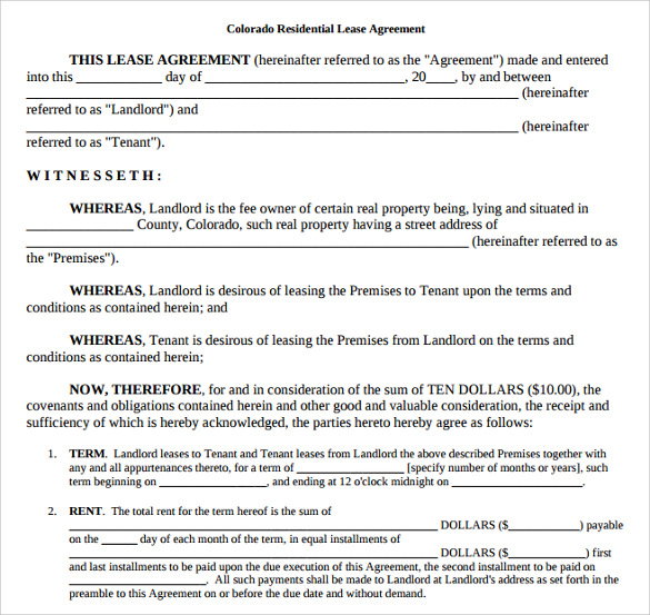 colorado residential agreement template