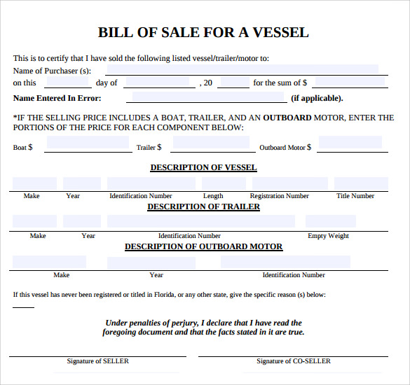 FREE 7+ Sample Boat Bill of Sale Templates in PDF MS Word