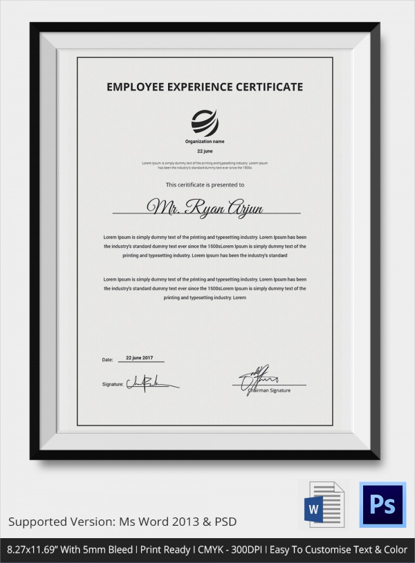 hr certificate of service template