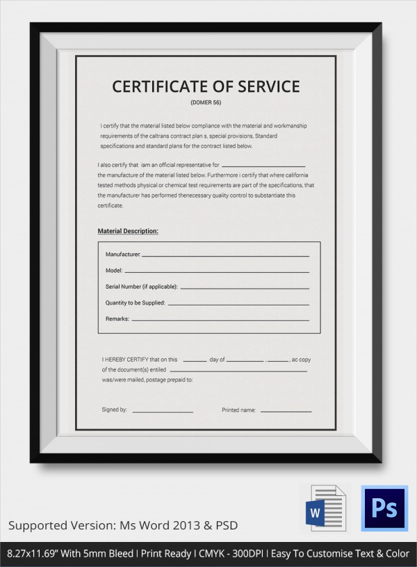 simple certificate of service template