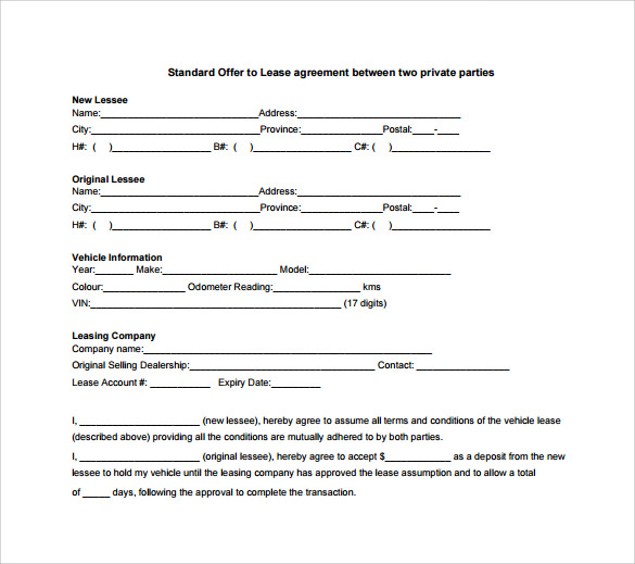 standard lease agreement of private parties 