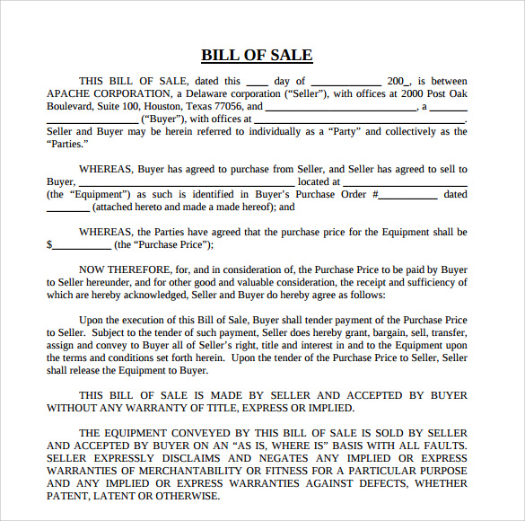 bill sale document template