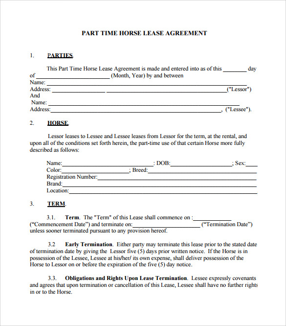 part time horse lease agreement