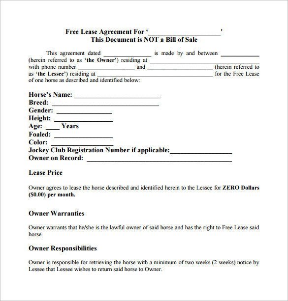 Horse trial lease agreement