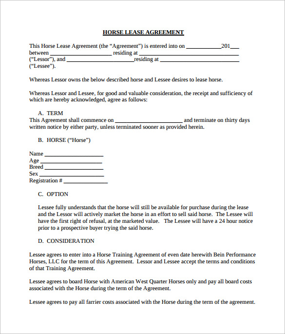 8-sample-horse-lease-agreements-sample-templates