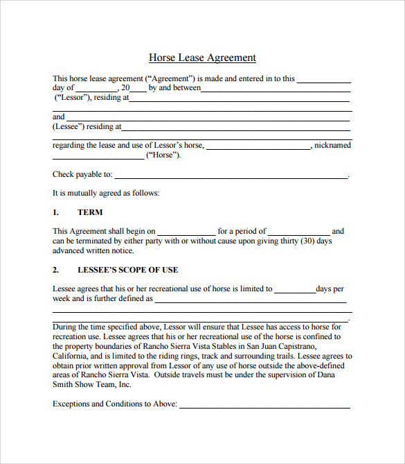 horse partial lease agreement