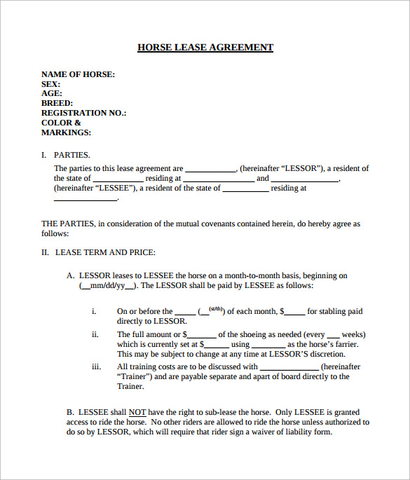 free-8-sample-horse-lease-agreement-templates-in-pdf-ms-word