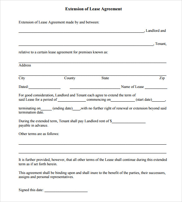 Printable Lease Extension Agreement