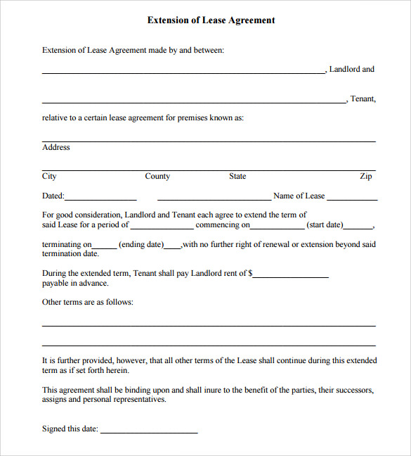 Free Lease Extension Agreement Template