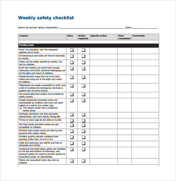 weekly safety checklist template