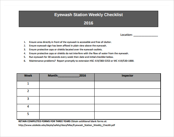 Eye Wash Station Checklist +Spreadsheet : ENCON GRAVITY ...