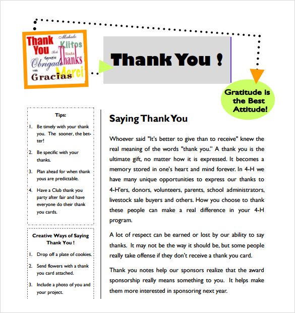 letter you thank sample 4-h Documents Sample Thank in Note 6 ,Word for Gift You  PDF