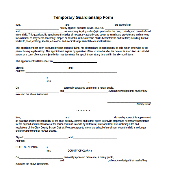 model of guardianship papers