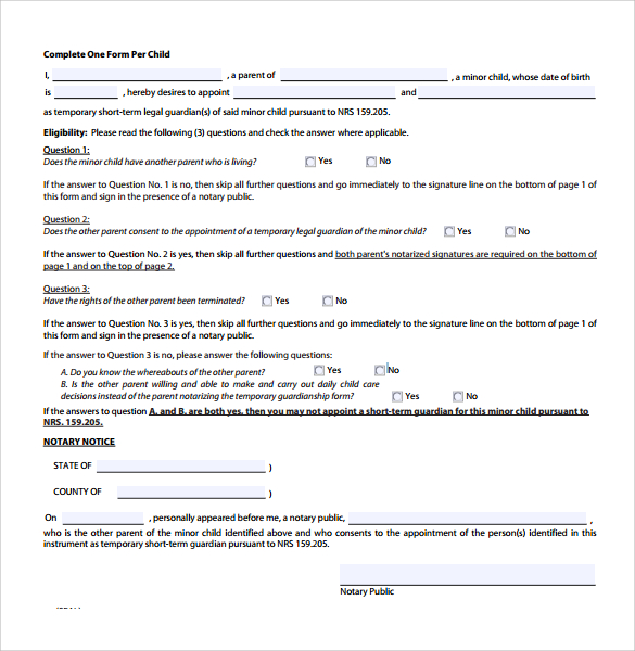 appointment of temporary guardian form