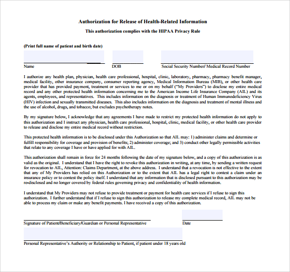 authorization letter medical Authorization Free  Form  Medical Sample Download  12